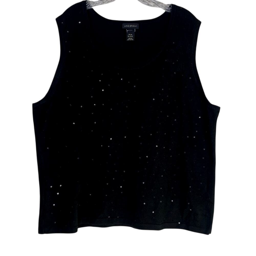 Lane Bryant Sleeveless Beaded Shimmery Blouse Lightweight Stretch 26 / 28 Black